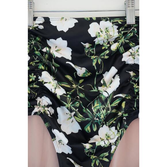 Kortni Jeane Black Floral High Waisted Bikini Bottoms Size Medium - Picture 3 of 4